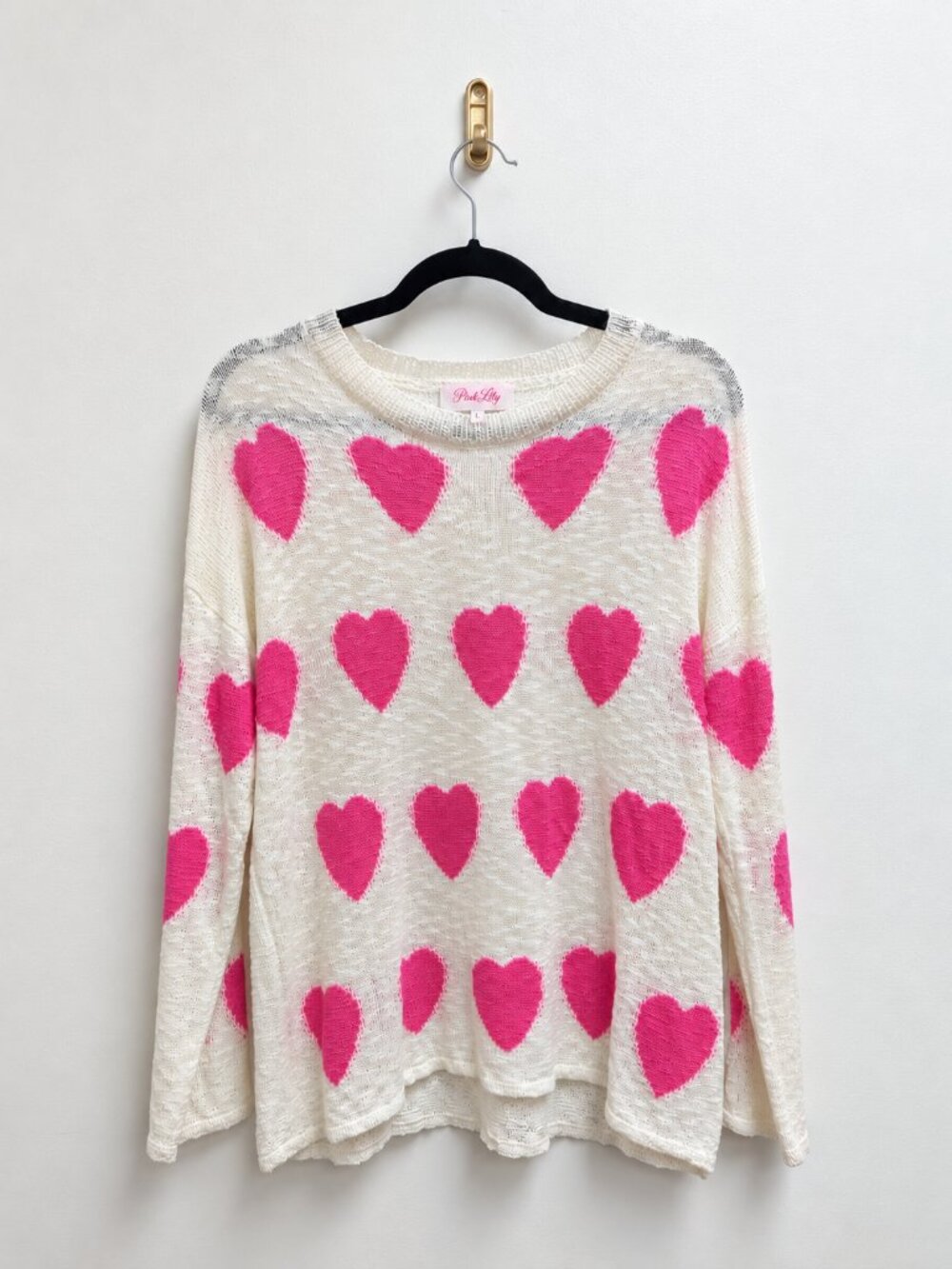 Pink Lily Lightweight Creme & Pink Heart Sweater